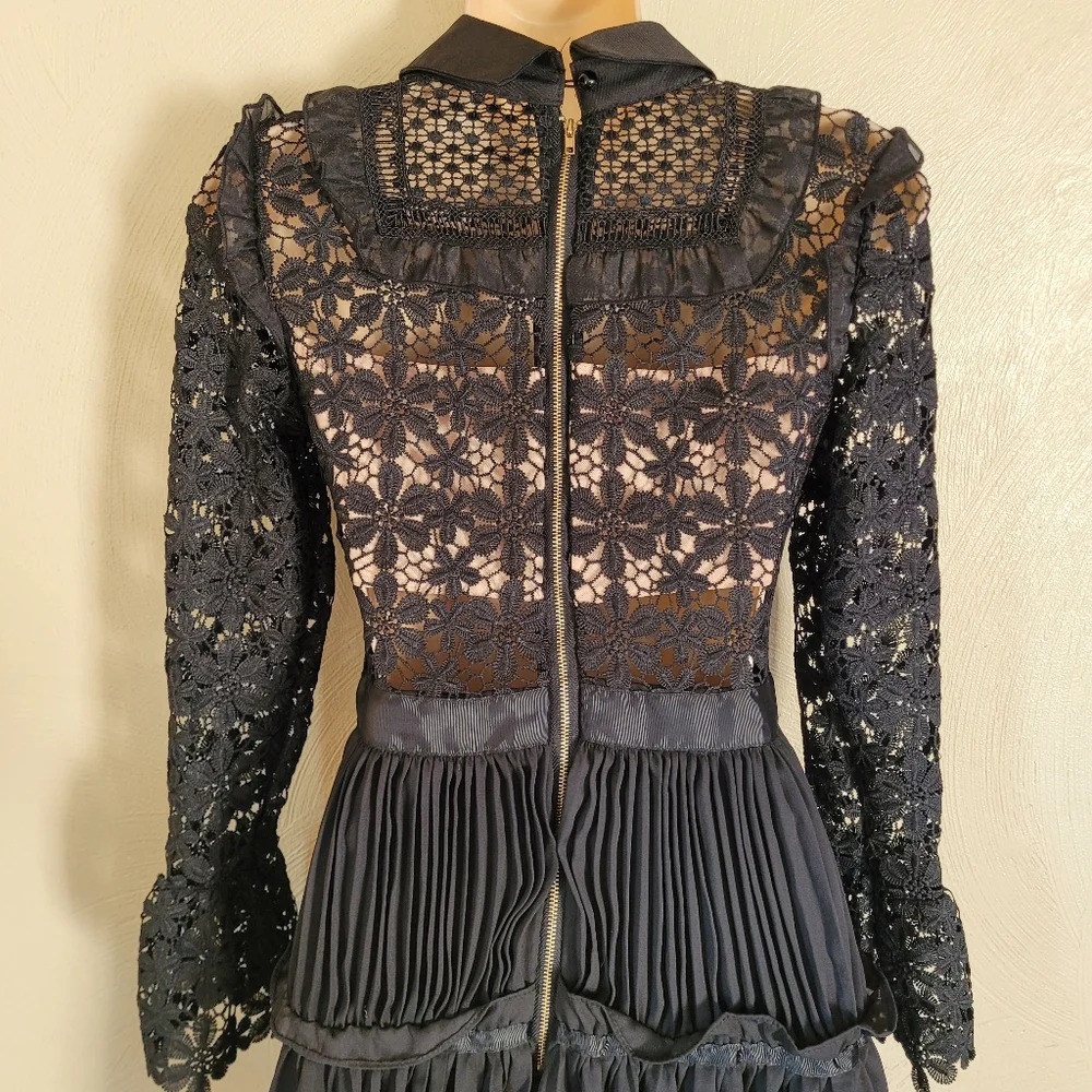 Reds Hall Black Adeline Lace Up Pleated Dress Size Women's Small NEW - Picture 10 of 16